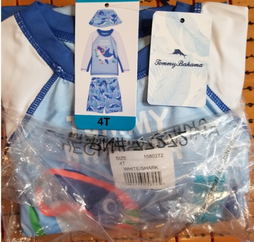 Tommy Bahama Kids' 3-piece Swim Set, white shark 4t youth boys